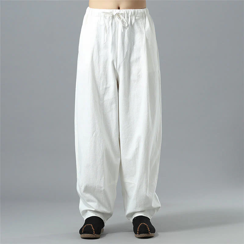Mocoer Casual Solid Color Drawstring Cotton Linen Men's Pants With Pockets - Mocoer