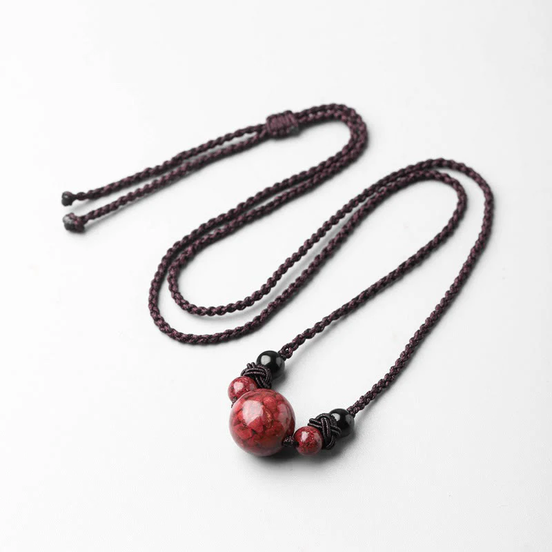 Mocoer Natural Cinnabar Stones Bead Blessing Necklace Pendant - Mocoer