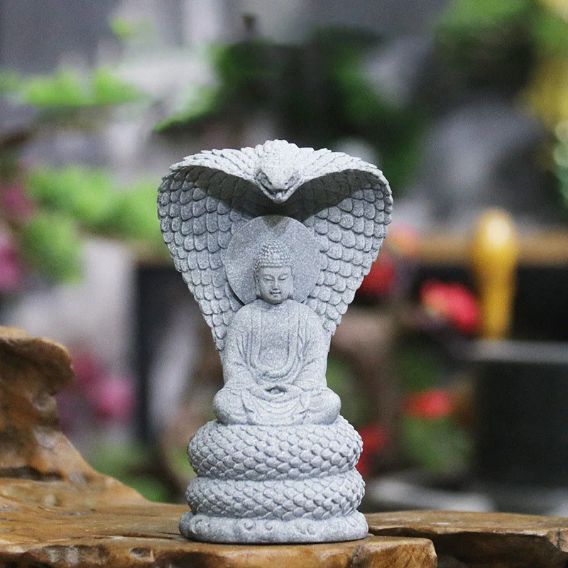 Mocoer Shakyamuni Snake Meditation Sandstone Zen Statue Compassion Home Desk Decoration - Mocoer