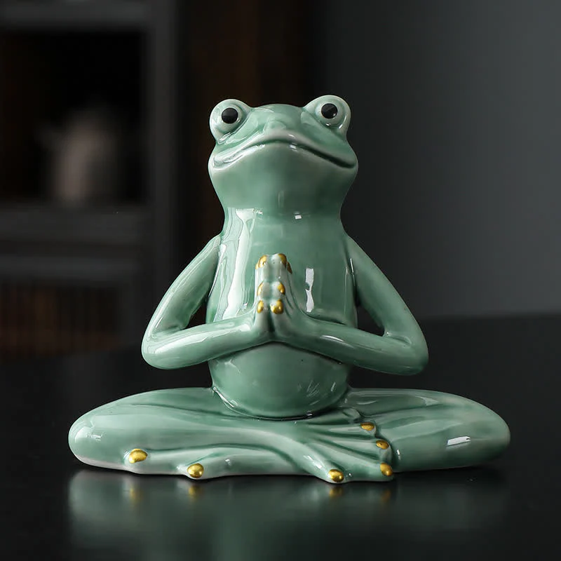 Mocoer Meditating Ceramic Zen Frog Statue Decoration - Mocoer