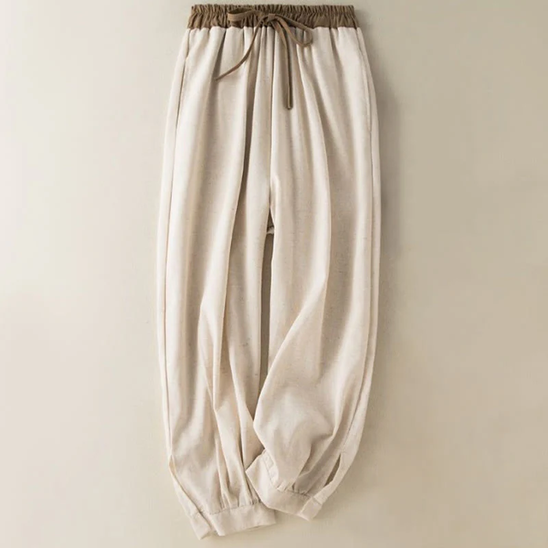 Mocoer Plain Cotton Drawstring Women's Harem Pants With Pockets - Mocoer