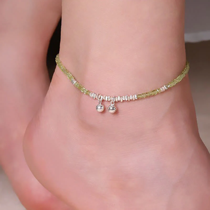 Mocoer 925 Sterling Silver Peridot Square Beads Peace Anklet - Mocoer