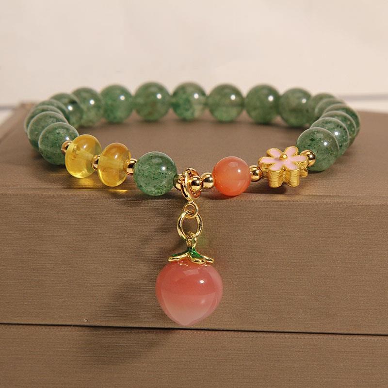 Mocoer Natural Green Strawberry Quartz Love Peach Charm Bracelet - Mocoer