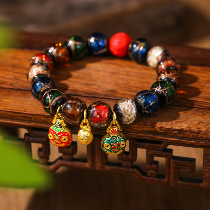 Mocoer Gold Swallowing Beast Family Colorful Cinnabar Bead Bracelet - Mocoer