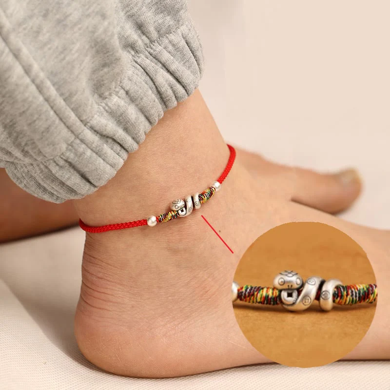 Mocoer Red String 999 Sterling Silver Year Of The Snake Anklet - Mocoer