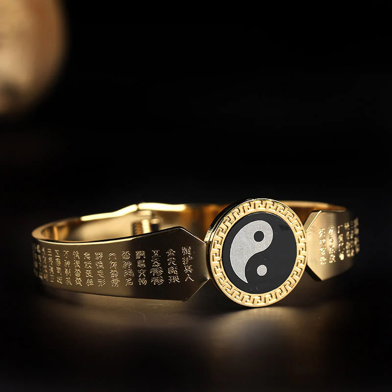 Mocoer Yin Yang Lotus Om Mani Padme Hum Mantra Titanium Steel Harmony Bracelet Bangle - Mocoer