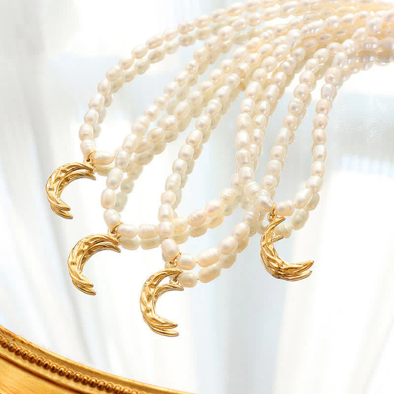 Mocoer Pearl Crescent Moon Calm Necklace Pendant - Mocoer