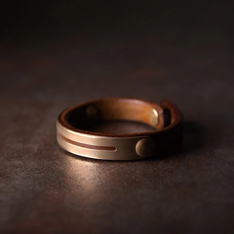 Mocoer Vintage Leather Copper Brass Balance Bangle Bracelet - Mocoer