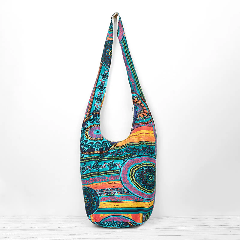 Mocoer Blue Flower Pattern Cotton Crossbody Bag Shoulder Bag - Mocoer