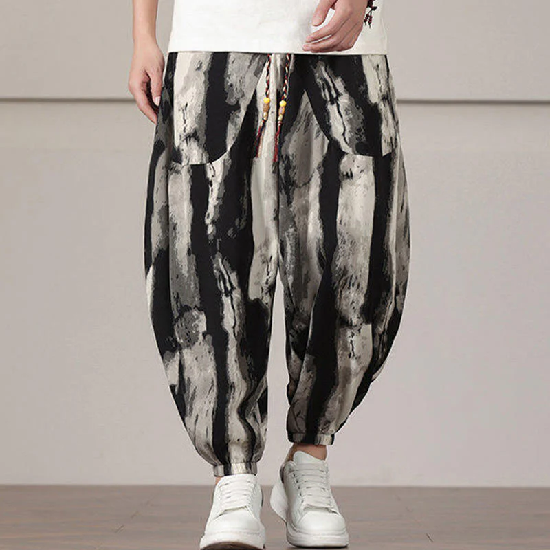 Mocoer Stripe Pattern Drawstring Men's Harem Pants With Pockets - Mocoer