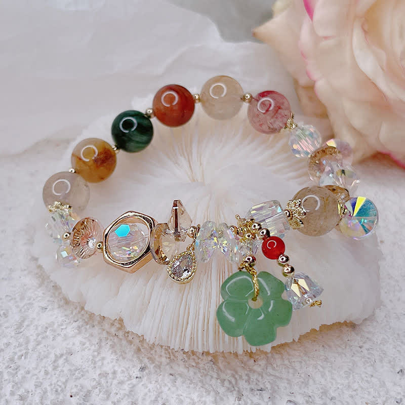 Mocoer Colorful Gemstone Green Aventurine Flower Bead Luck Bracelet - Mocoer