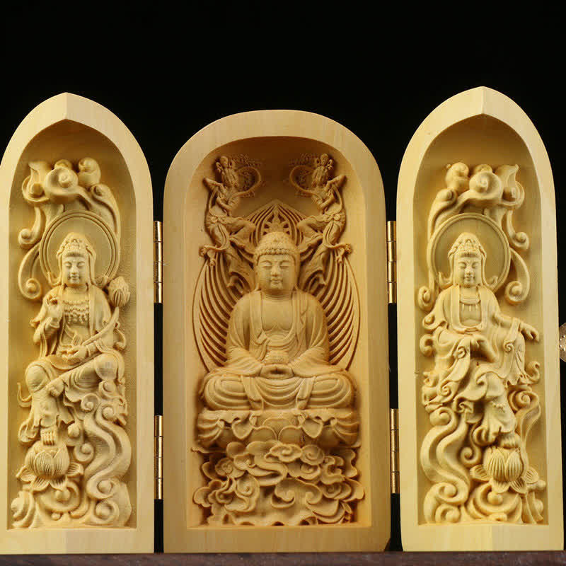 Mocoer Hand-carved Portable Buddha Boxwood Serenity Home Decoration Altar - Mocoer