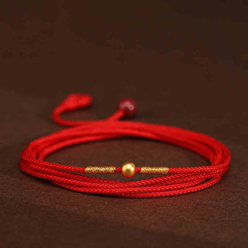 Mocoer Buddha Stone 999 Solid Gold Red String Belly Chain - Mocoer