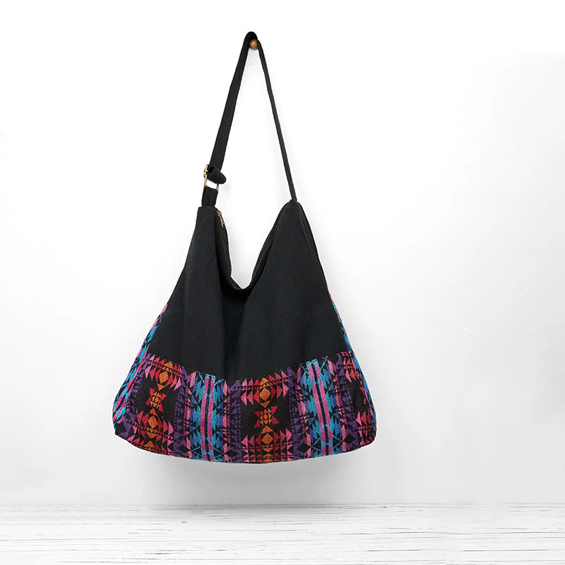 Mocoer Black Red Pink Geometry Pattern Cotton Crossbody Bag Shoulder Bag - Mocoer