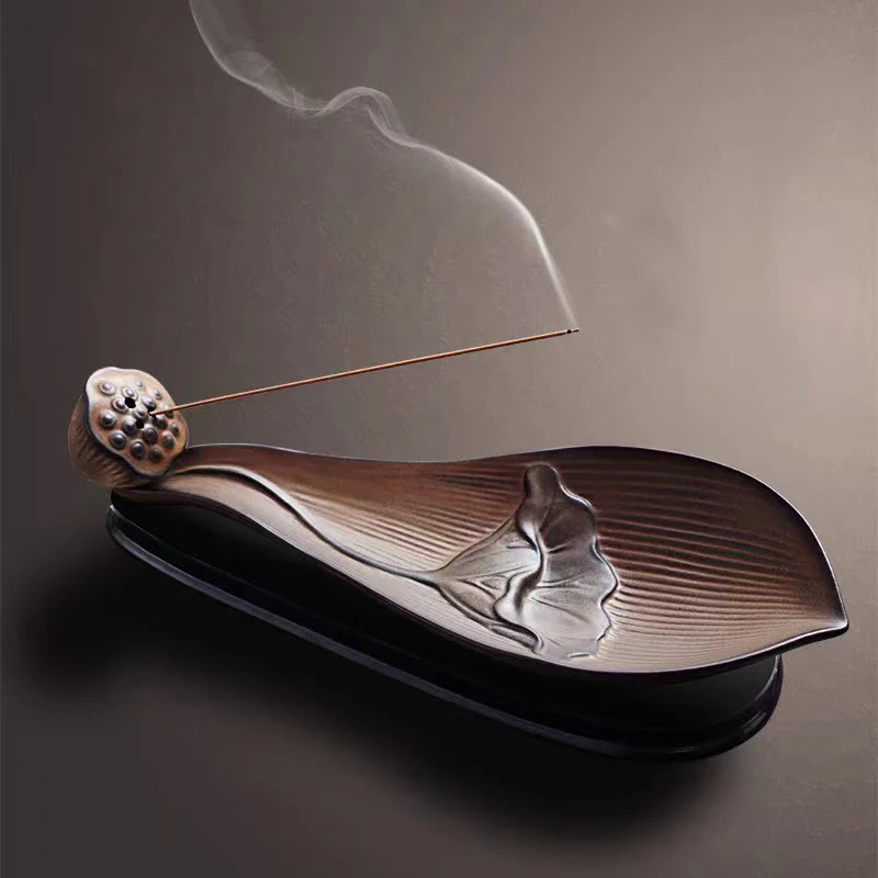 Mocoer Lotus Pod Zen Healing Brown Ceramic Stick Incense Burner Decoration - Mocoer