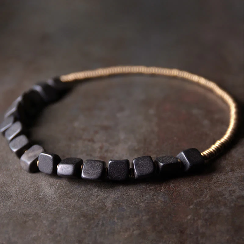 Mocoer Tibetan Ebony Wood Copper Peace Double Wrap Bracelet - Mocoer