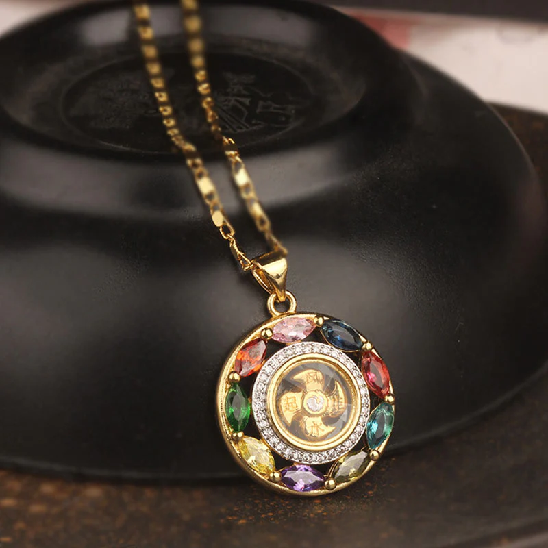 Mocoer Colorful Zircon Copper Wealth Luck Rotation Bracelet Necklace Pendant - Mocoer