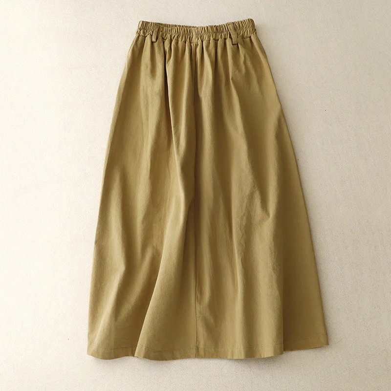 Mocoer Casual Plain Asymmetrical Button Design Cotton Women's Skirt With Pockets - Mocoer