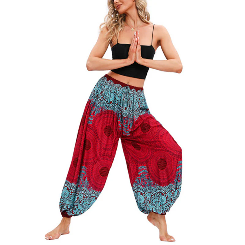 Mocoer Loose Circle-shaped Flowers Pattern Harem Trousers Women's Yoga Pants - Mocoer