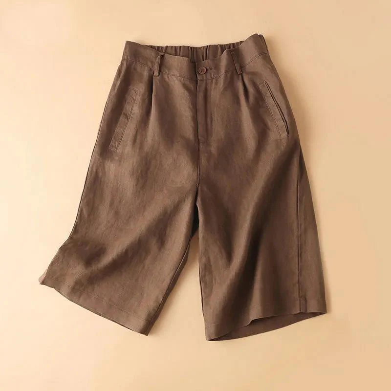 Mocoer Plain Color Button Zipper Cotton Women's Shorts With Pockets - Mocoer