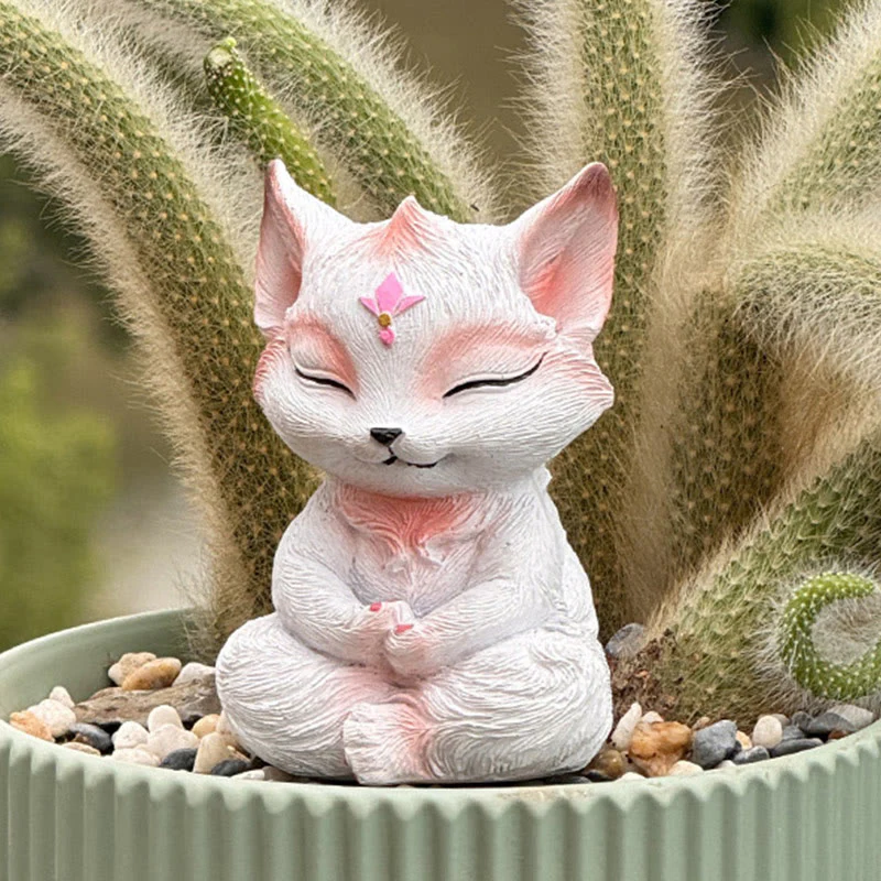 Mocoer Small Nine Tailed Fox Sitting Protection Resin Home Decoration - Mocoer