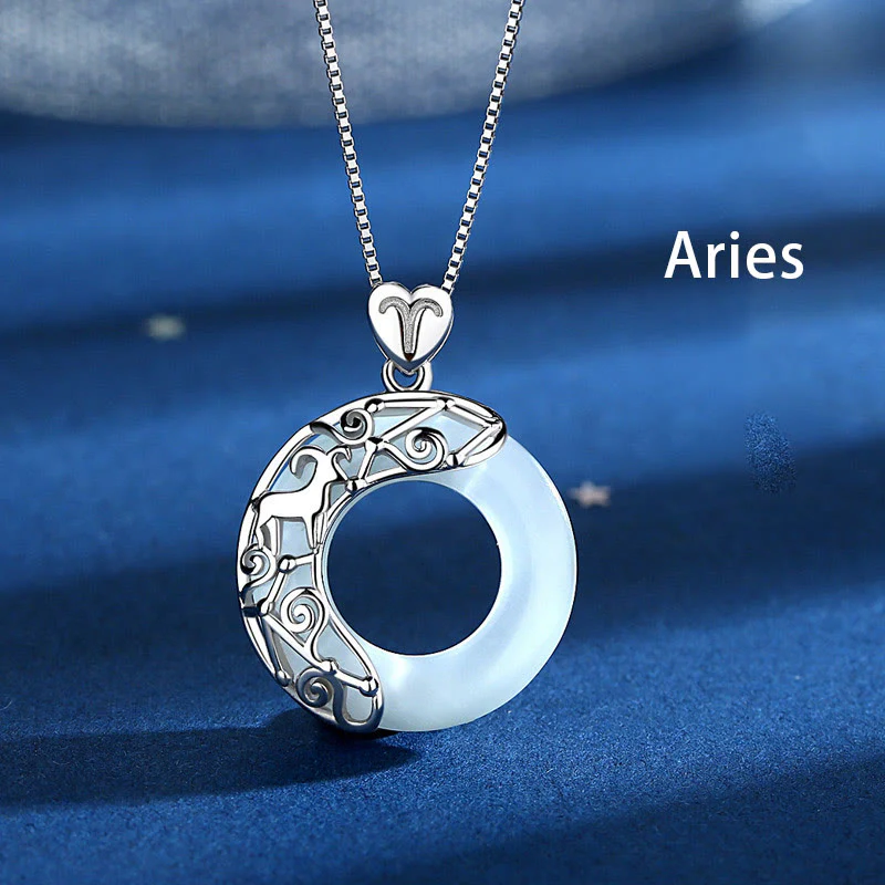 Mocoer 925 Sterling Silver 12 Constellations of the Zodiac Cat's Eye Love Support Necklace Pendant - Mocoer