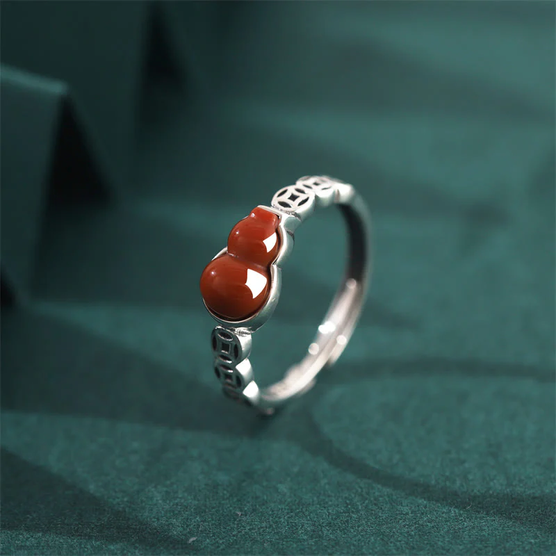 Mocoer 925 Sterling Silver Red Agate Gourd Copper Coin Self-acceptance Ring - Mocoer