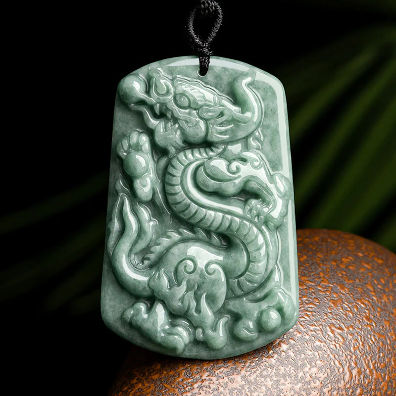 Mocoer Year of the Dragon Chinese Zodiac Dragon Jade Success Amulet Necklace Pendant - Mocoer