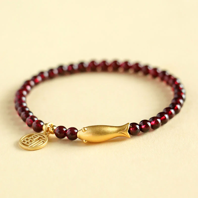 Mocoer Garnet 925 Sterling Silver Fish Fu Character Purification Bracelet - Mocoer