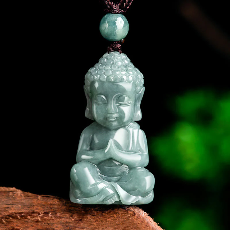 Mocoer Natural Jade Meditation Buddha Amulet Serenity Necklace Pendant - Mocoer
