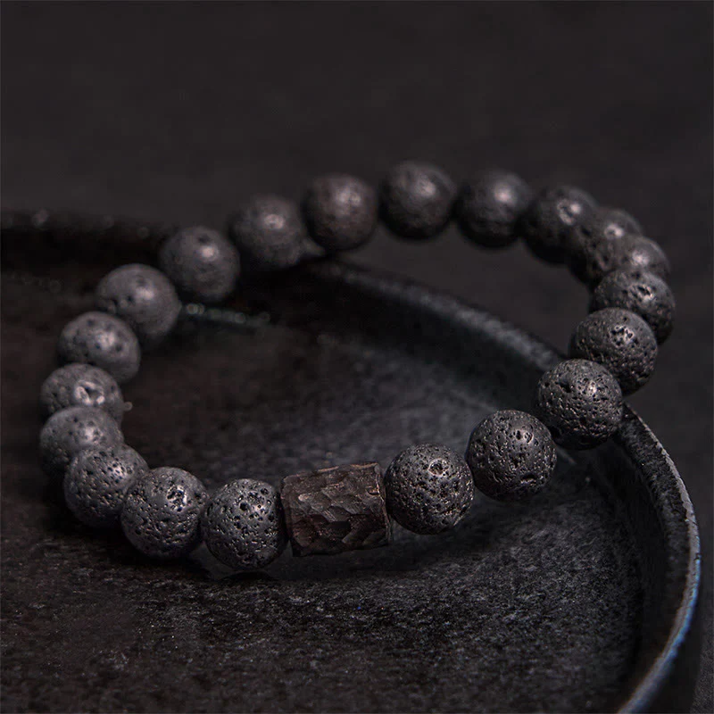 Mocoer Lava Rock Ebony Wood Tiger Eye Healing Bracelet - Mocoer