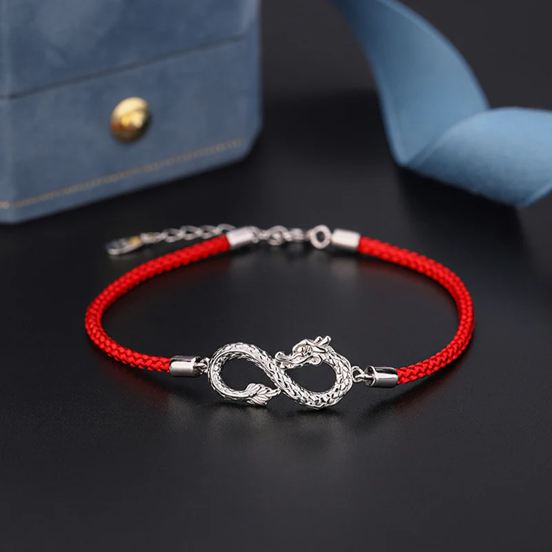 Mocoer Year Of The Dragon 999 Sterling Silver Endless Knot Luck Protection Bracelet - Mocoer