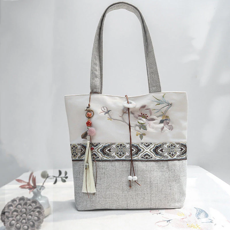 Mocoer Magnolia Embroidery Canvas Polyester Shoulder Bag - Mocoer