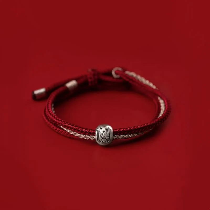 Mocoer 925 Sterling Silver Tibetan Zakiram Goddess of Wealth Luck Rope Bracelet - Mocoer