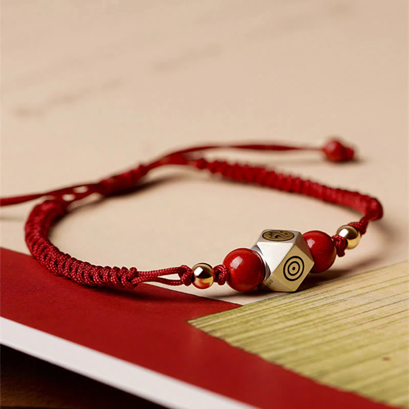 Mocoer Handmade 925 Sterling Silver Chinese Zodiac Natal Buddha Cinnabar Calm Braided Bracelet - Mocoer