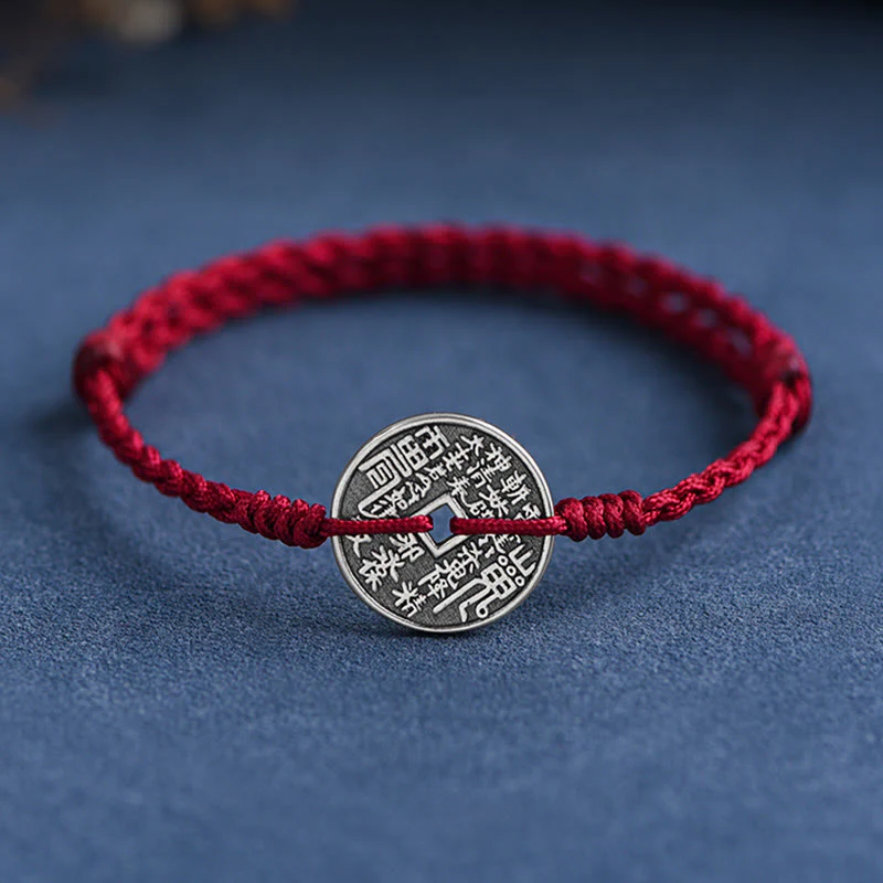 Mocoer 925 Sterling Silver Coin Protection Braided Bracelet Anklet - Mocoer