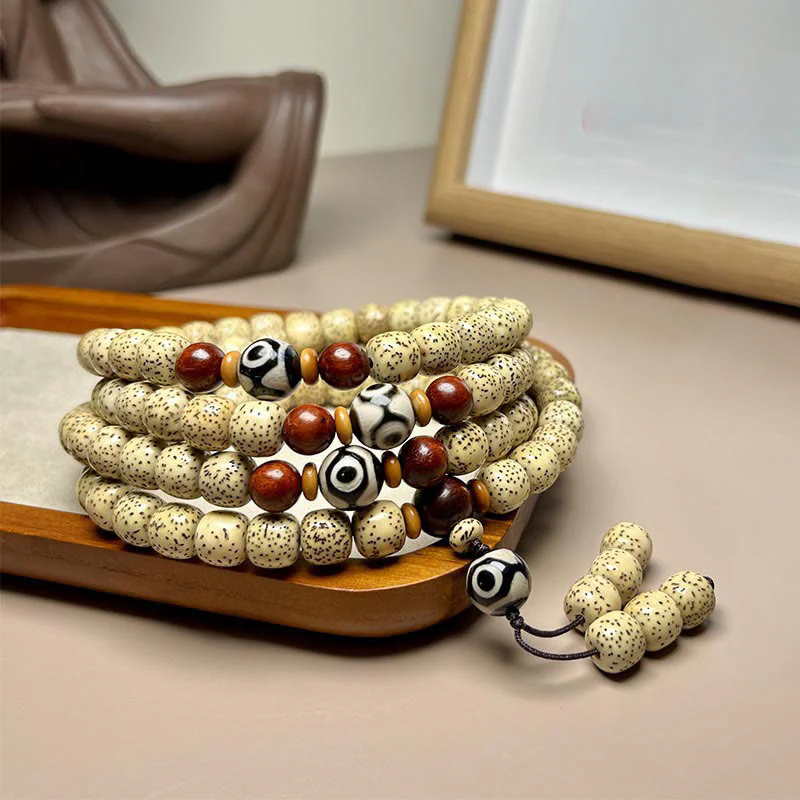 Mocoer 108 Mala Beads Bodhi Seed Dzi Bead Keep Away Evil Spirits Bracelet - Mocoer