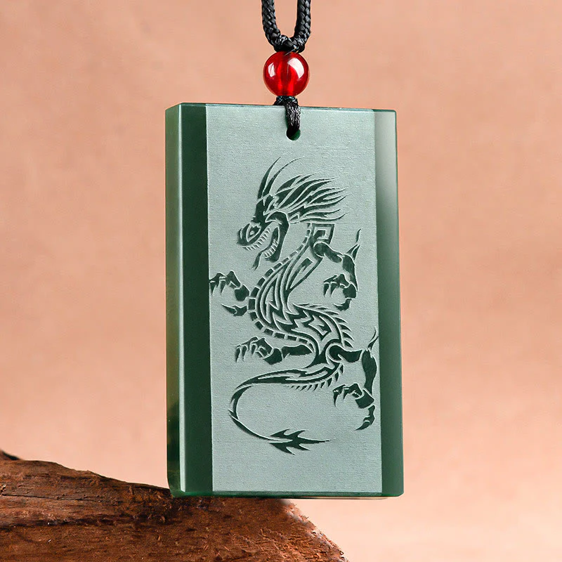 Mocoer Hetian Cyan Jade Dragon Engraved Success Necklace Pendant - Mocoer