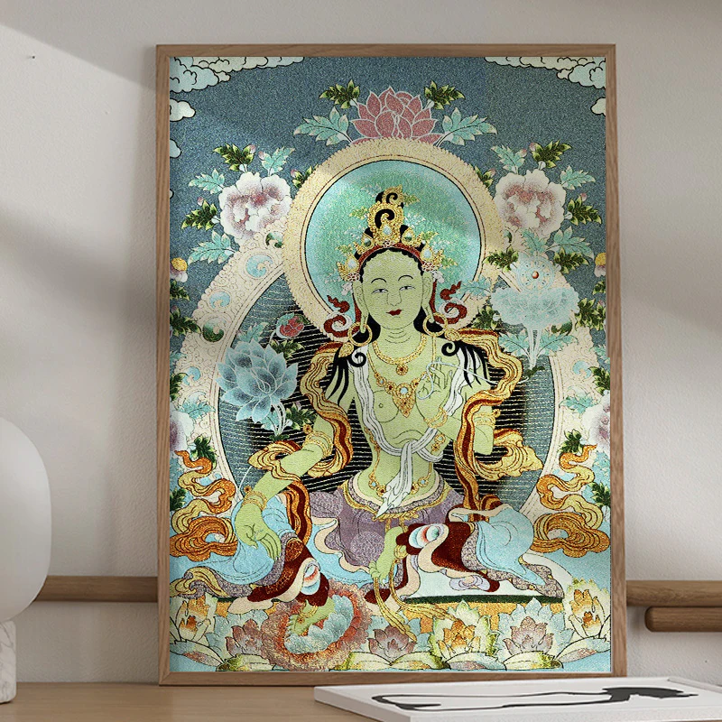 Mocoer Tibetan Embroidery White Tara Thangka Tapestry Wall Hanging Wall Art Meditation for Home Decor - Mocoer