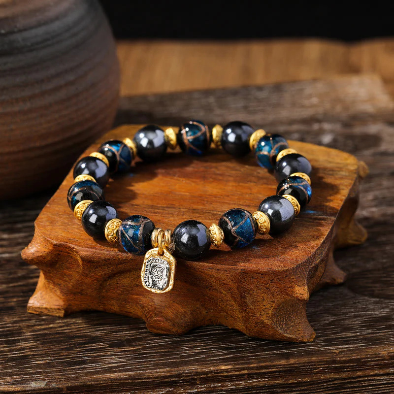 Mocoer Tibetan Zakiram Goddess of Wealth Liuli Glass Incense Ash Porcelain Bead Luck Bracelet - Mocoer
