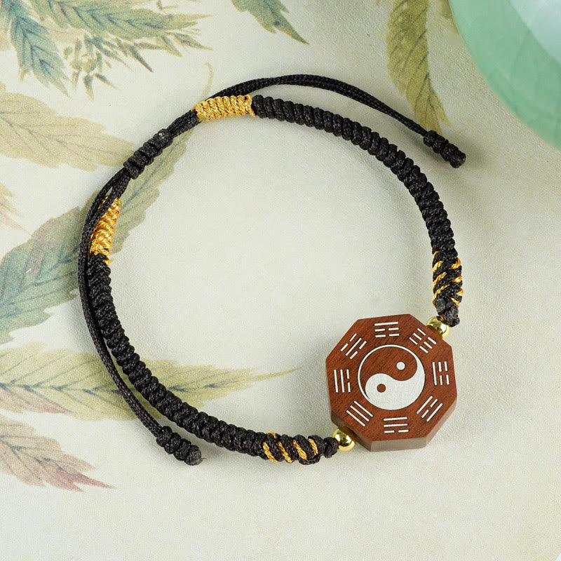 Mocoer Small Leaf Red Sandalwood Jujube Wood Ebony Wood Silver Inlaid Yin Yang Bagua Big Dipper Protection Bracelet - Mocoer