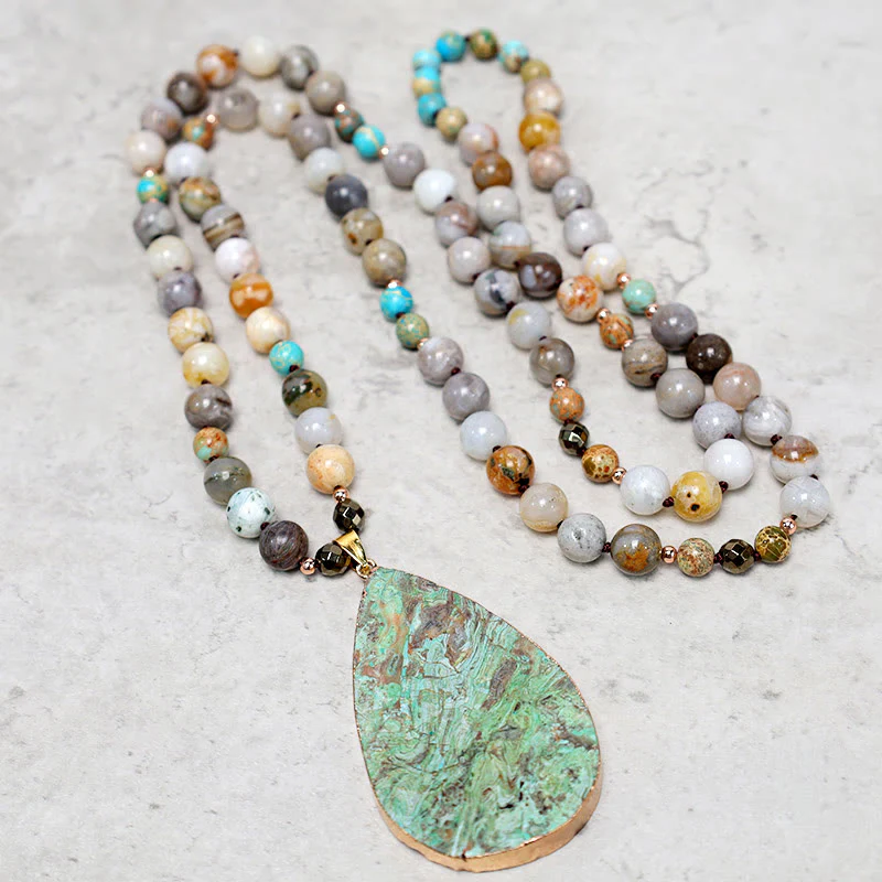 Mocoer Natural Ocean Picasso Jasper Beaded Healing Neckace - Mocoer