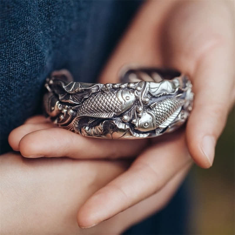Mocoer Koi Fish Lotus Luck Wealth Bracelet Bangle - Mocoer