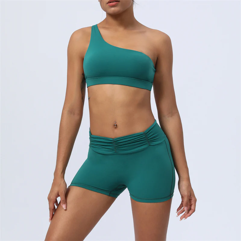 Mocoer 2Pcs Backless Asymmetrical Design Top Bra Shorts Leggings Pants Fitness Yoga Outfit Set - Mocoer