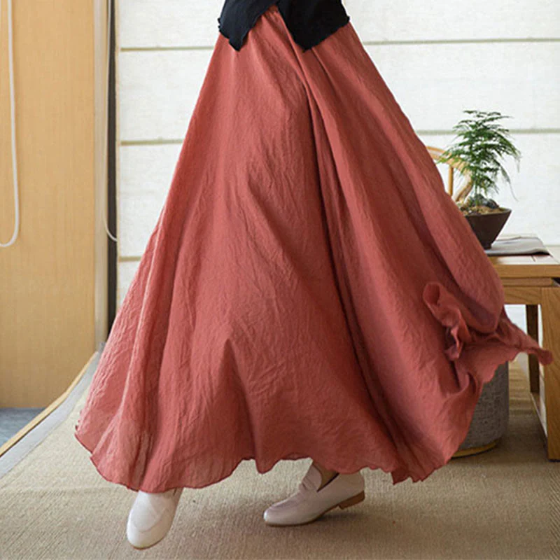 Mocoer Solid Color Elastic High Waist Linen Skirt - Mocoer
