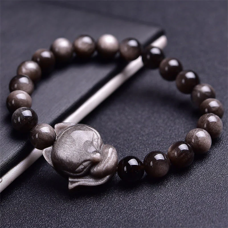 Mocoer Natural Silver Sheen Obsidian Fox Protection Bracelet - Mocoer