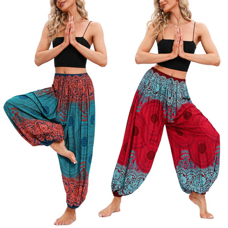 Mocoer Loose Circle-shaped Flowers Pattern Harem Trousers Women's Yoga Pants - Mocoer
