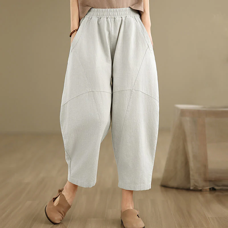 Mocoer Spring Casual 7-8 Length Women's Cotton Linen Harem Pants With Pockets - Mocoer