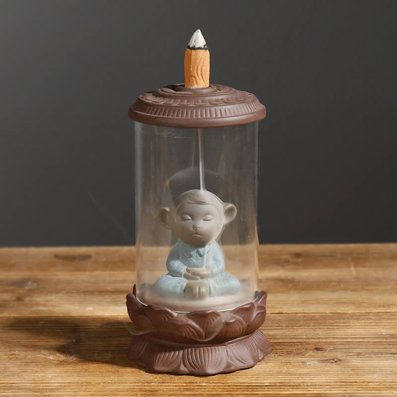 Mocoer Meditation Wukong Monkey King Purple Clay Windshield Lotus Backflow Smoke Fountain Incense Burner Decoration - Mocoer