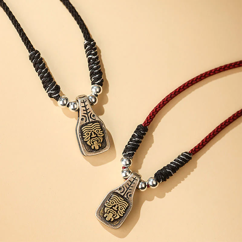 Mocoer Tibetan 925 Sterling Silver Zakiram Goddess of Wealth Protection Rope Necklace Pendant - Mocoer